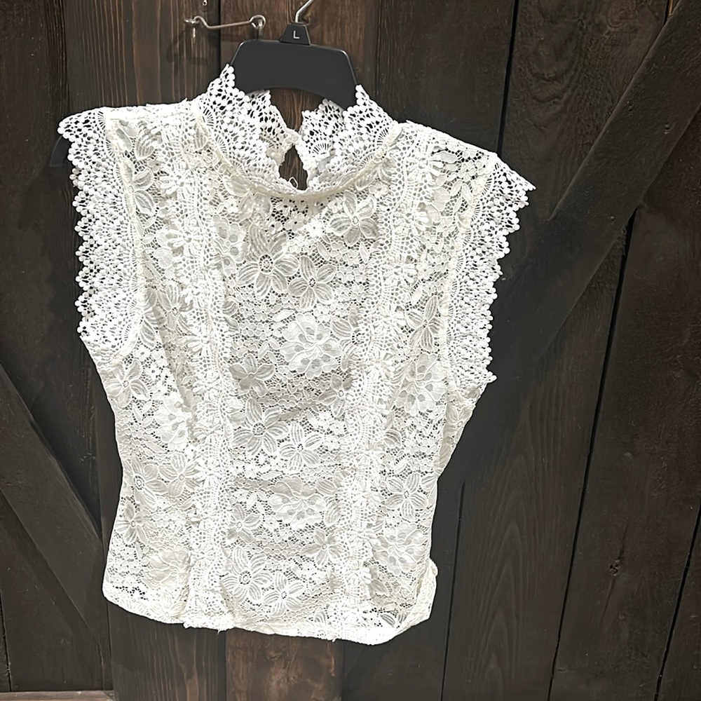 Crochet lace trim mock neck blouse from Fashion Nova size large
